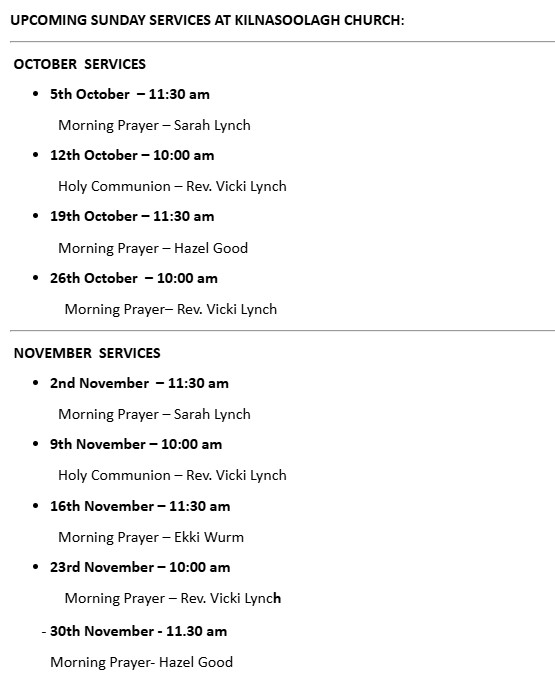 Service Schedule October / November 2025